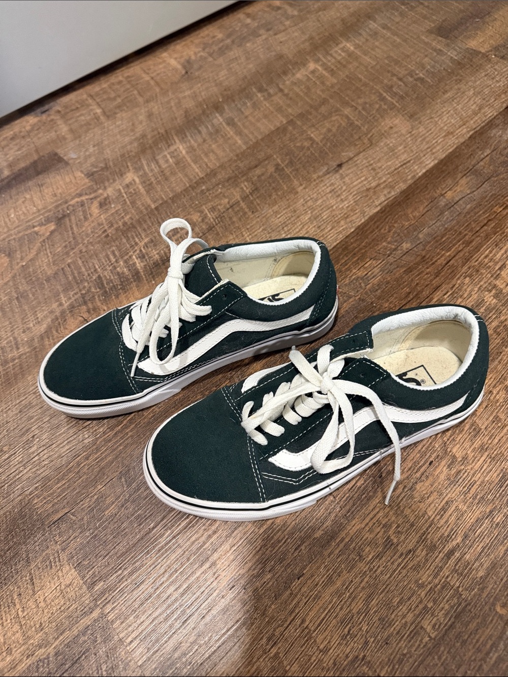 Vans Dark Green Canvas Low-Top Sneakers with White Stripe